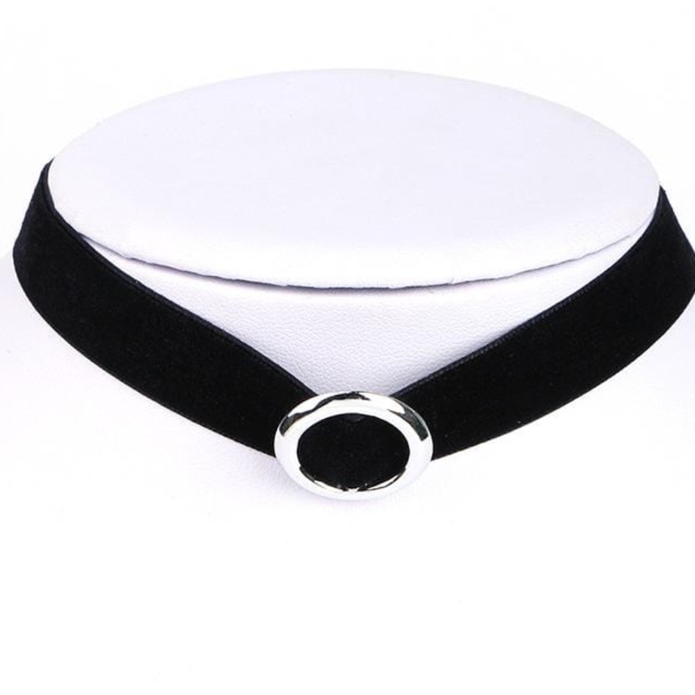 Womens Black Choker Necklace with‎ Silver Accent